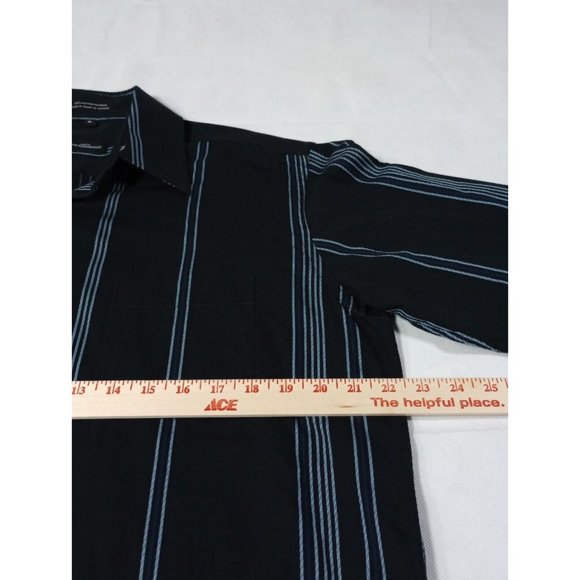PLAYA GRANDE Button Down Long Sleeve Black Shirt Stripe Blue Size Medium Cotton - Picture 5 of 8